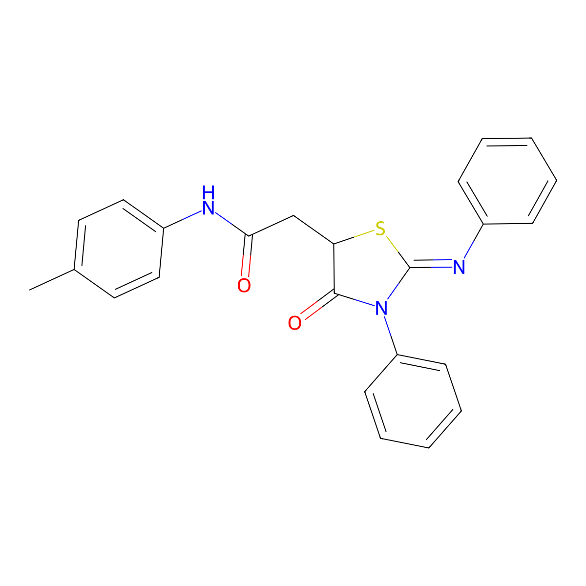 N-(4-methylphenyl)-2-[(2Z)-4-oxo-3-phenyl-2-(phenylimino)-1,3-thiazolidin-5-yl]acetamide molecular structure, CAS 1056555-87-3