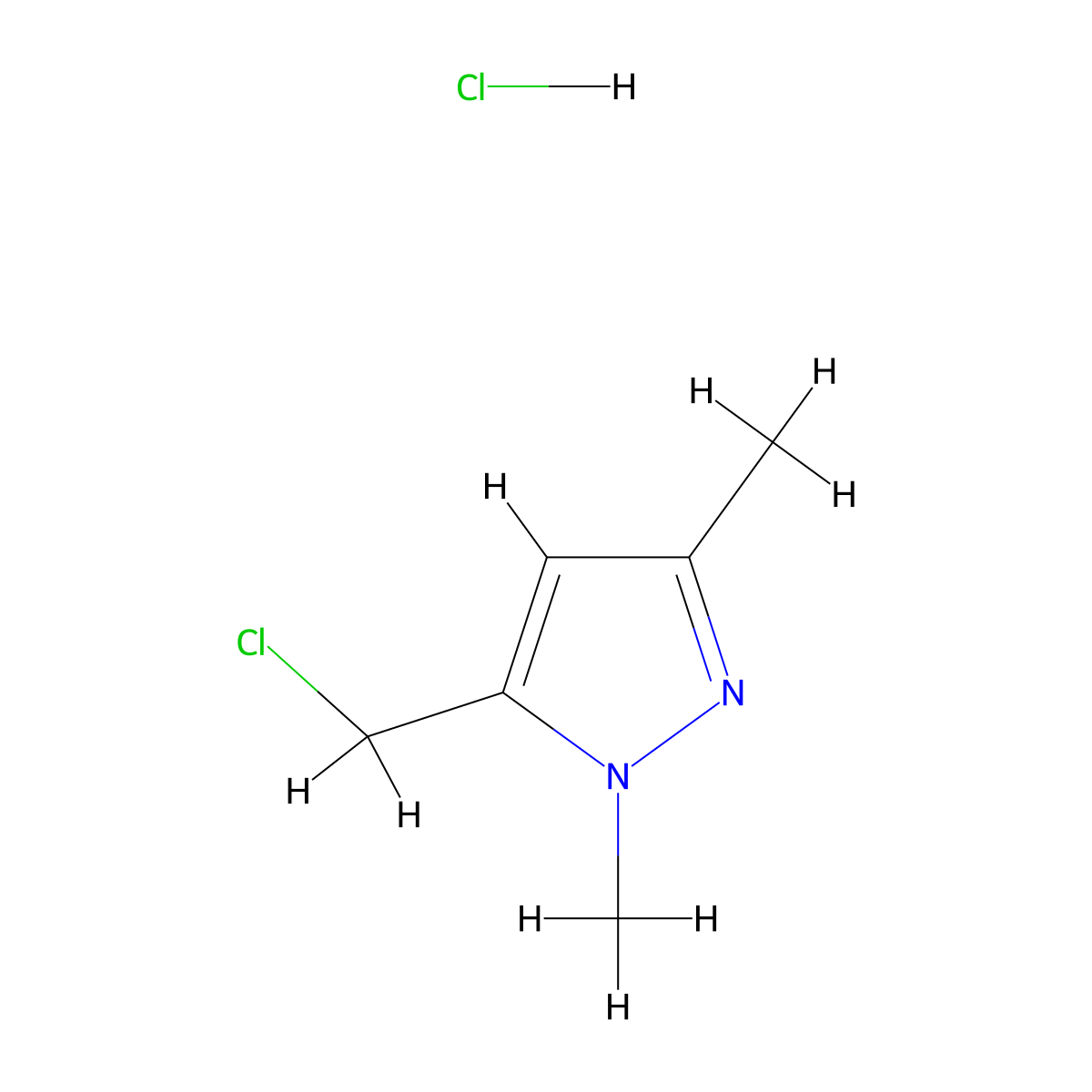 5-(Chloromethyl)-1,3-dimethyl-1H-pyrazole hydrochloride molecular structure, CAS 1056598-95-8