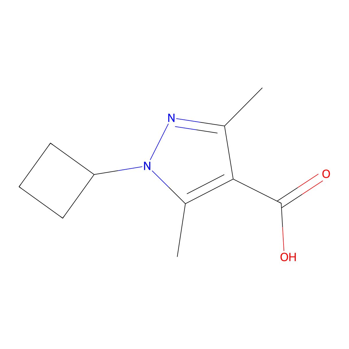 1-Cyclobutyl-3,5-dimethyl-1h-pyrazole-4-carboxylic acid molecular structure, CAS 1056618-08-6