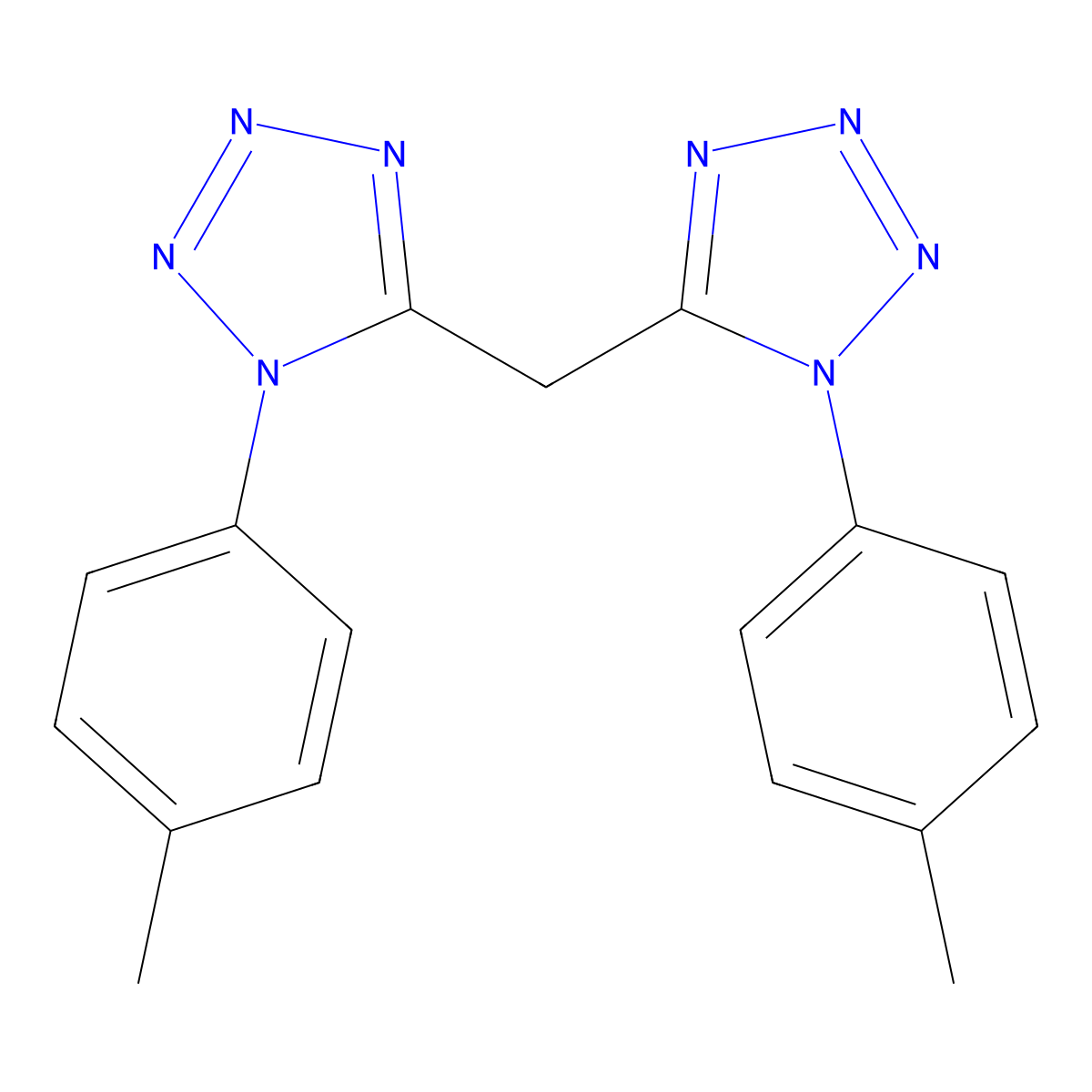 bis(1-(p-tolyl)-1H-tetrazol-5-yl)methane molecular structure, CAS 105678-67-9