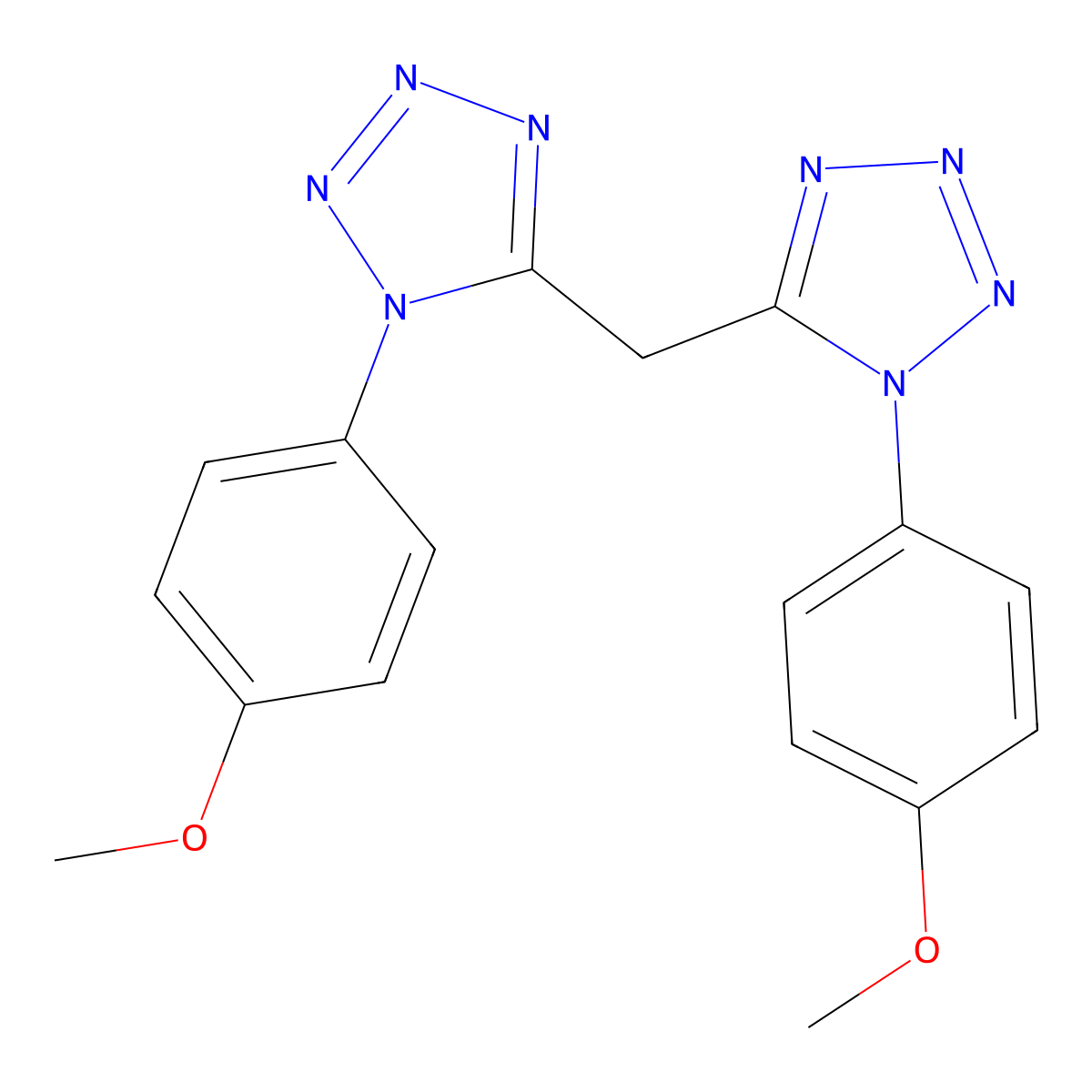 1H-Tetrazole, 5,5'-methylenebis[1-(4-methoxyphenyl)- molecular structure, CAS 105678-68-0