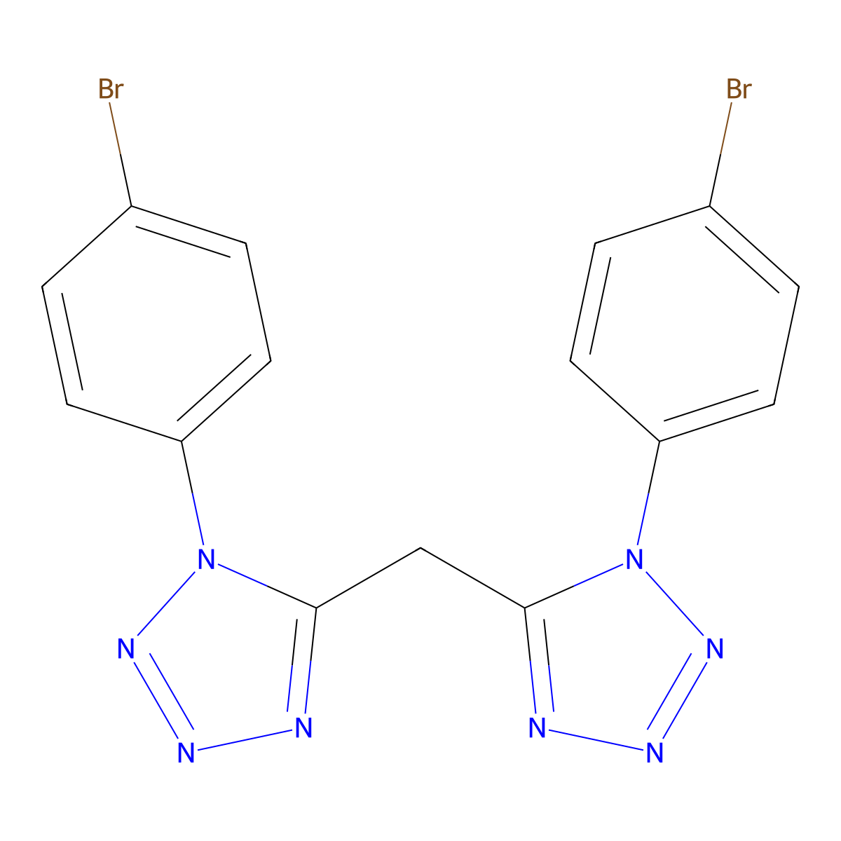 bis(1-(4-bromophenyl)-1H-tetrazol-5-yl)methane molecular structure, CAS 105678-70-4