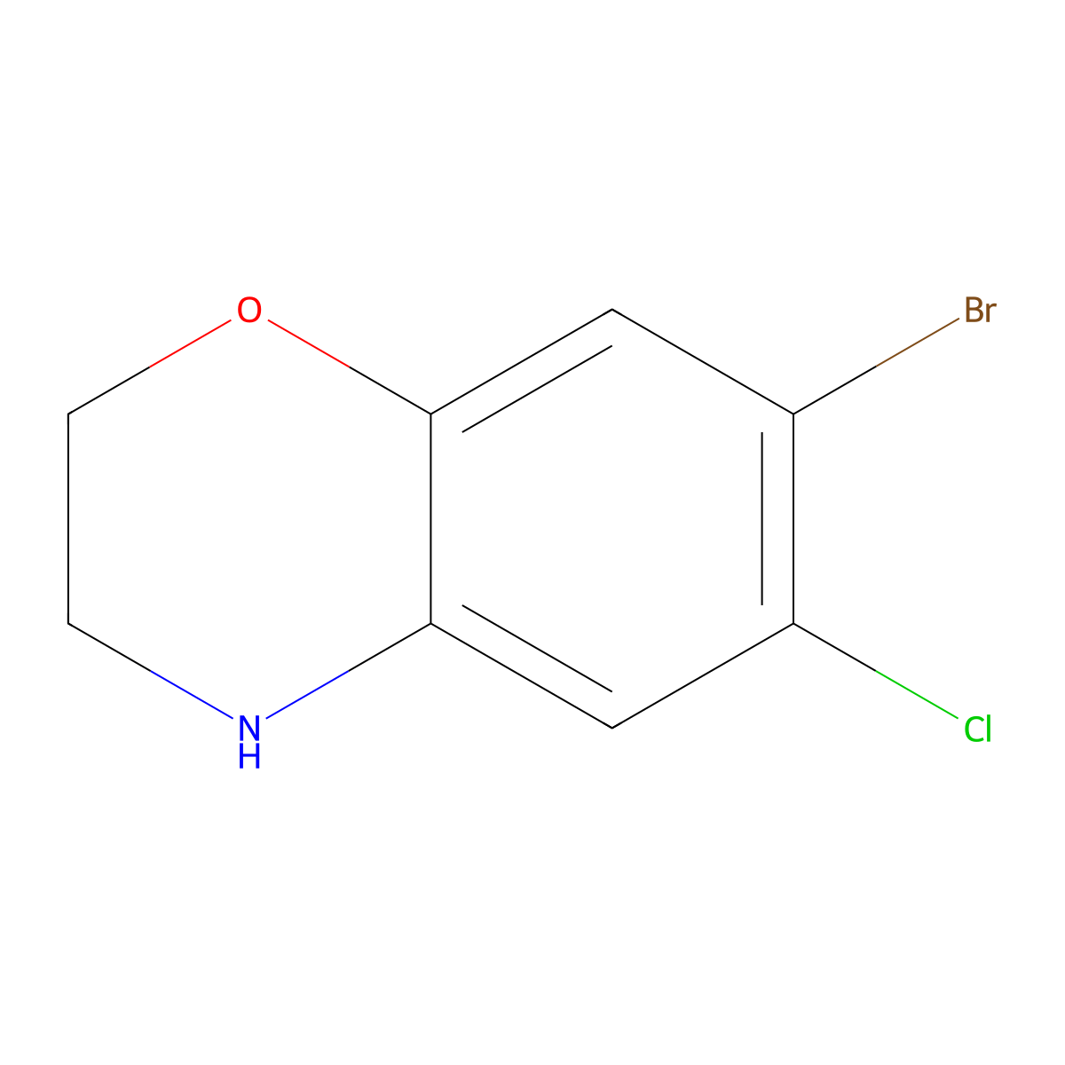 7-bromo-6-chloro-3,4-dihydro-2H-1,4-benzoxazine molecular structure, CAS 105679-33-2