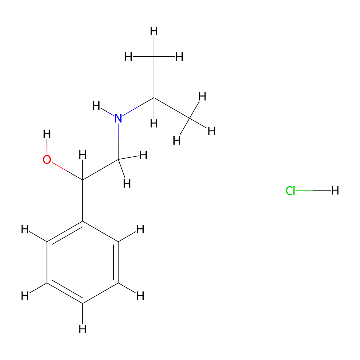 Benzenemethanol, alpha-(((1-methylethyl)amino)methyl)-, hydrochloride molecular structure, CAS 10568-00-0