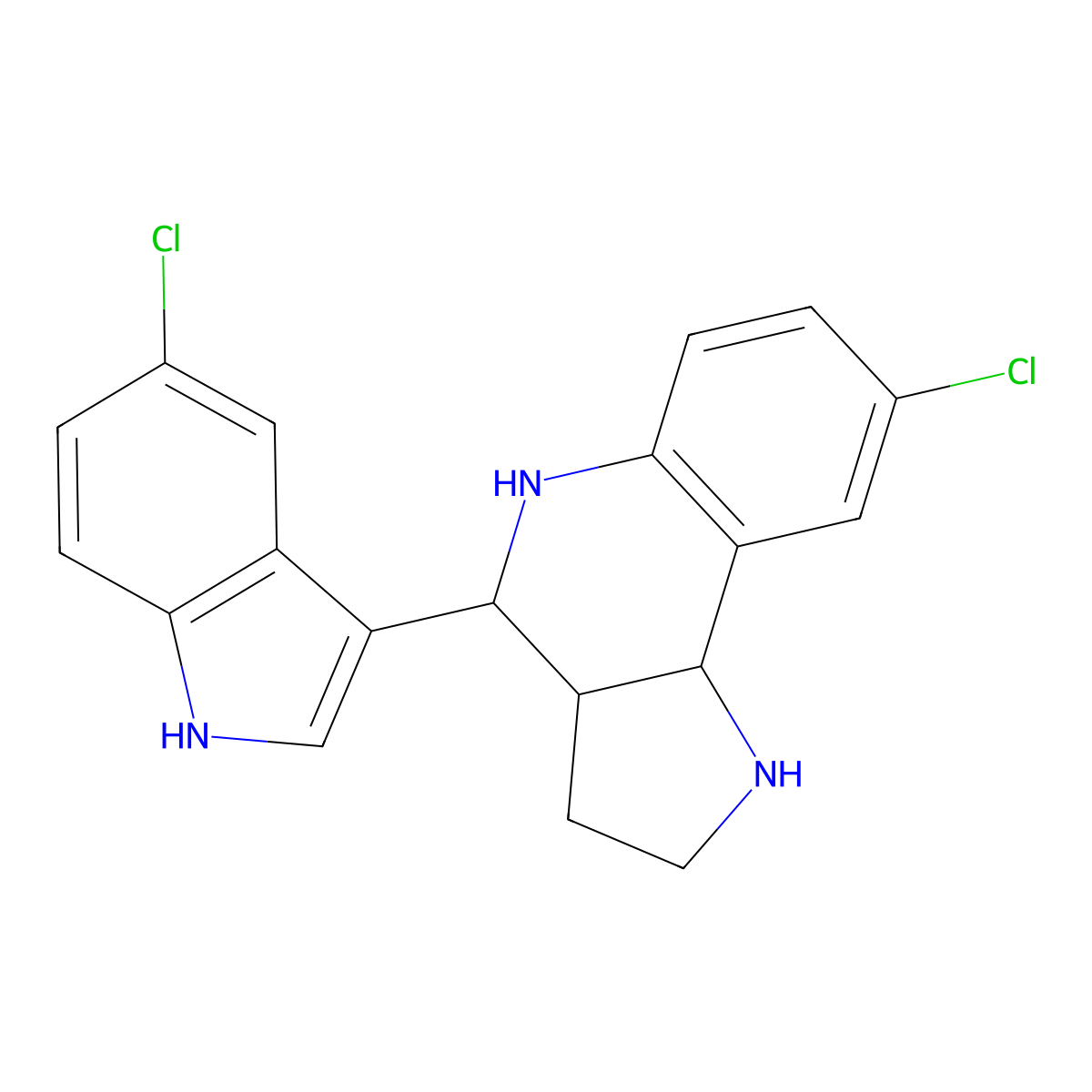 8-chloro-4-(5-chloro-1H-indol-3-yl)-2,3,3a,4,5,9b-hexahydro-1H-pyrrolo[3,2-c]quinoline molecular structure, CAS 105684-24-0