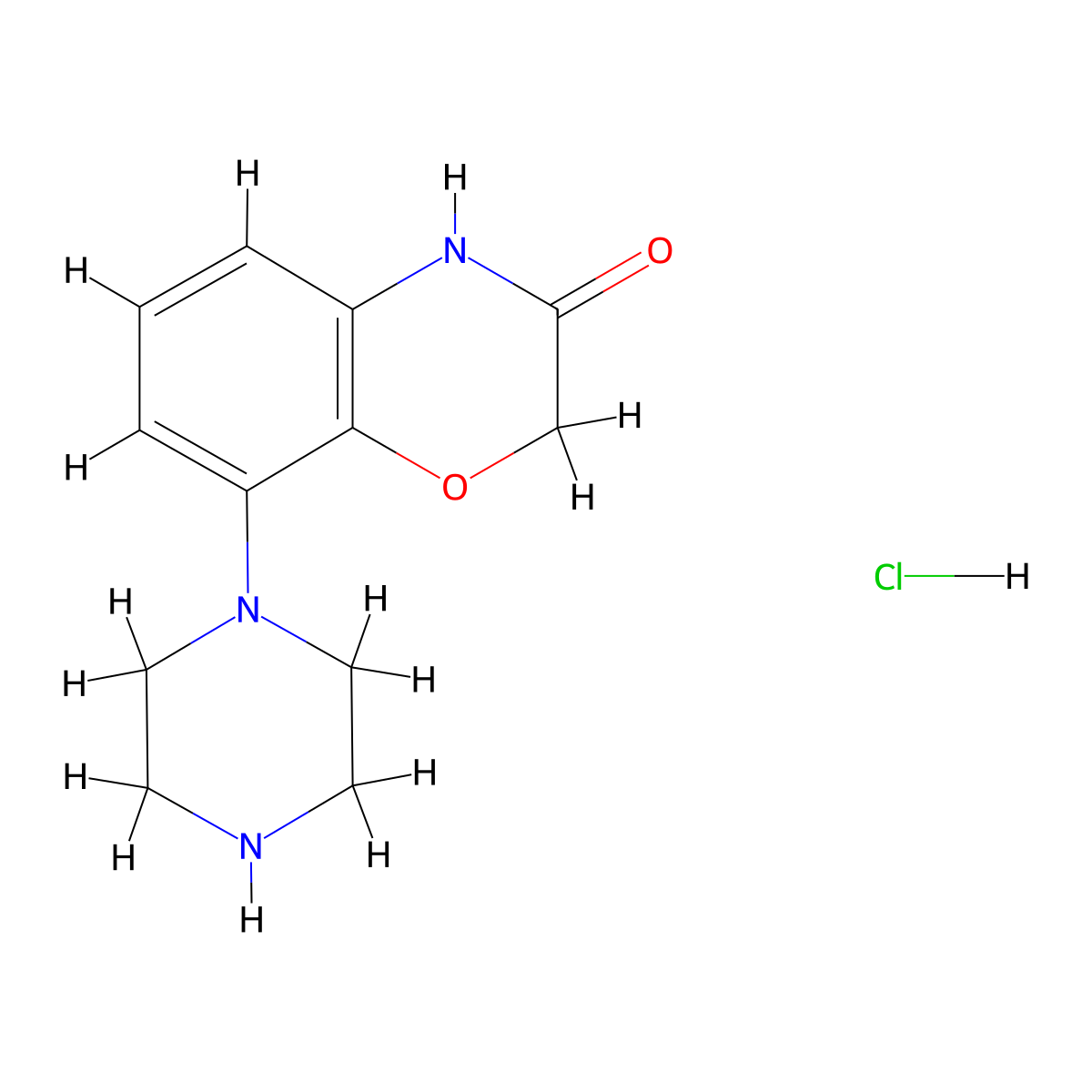 8-(piperazin-1-yl)-3,4-dihydro-2H-1,4-benzoxazin-3-one hydrochloride molecular structure, CAS 105684-87-5