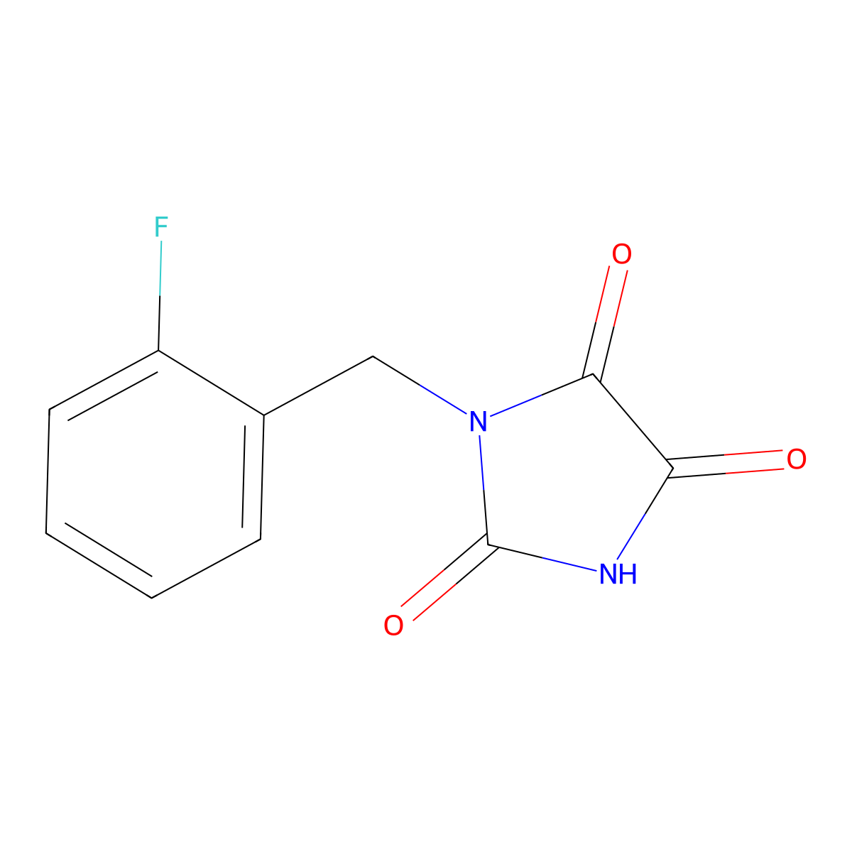 1-[(2-Fluorophenyl)methyl]imidazolidine-2,4,5-trione molecular structure, CAS 105685-98-1