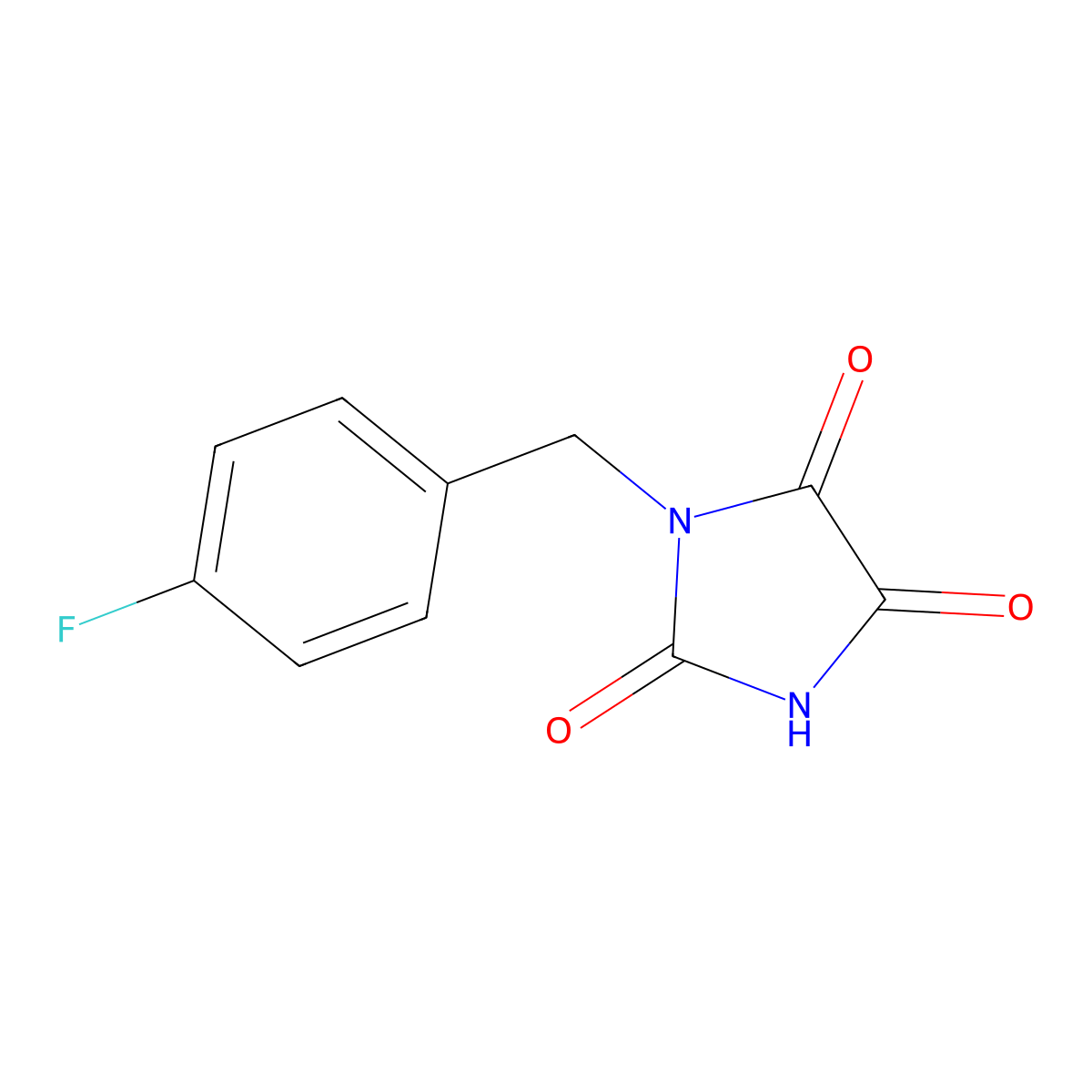 1-[(4-Fluorophenyl)methyl]imidazolidine-2,4,5-trione molecular structure, CAS 105686-00-8