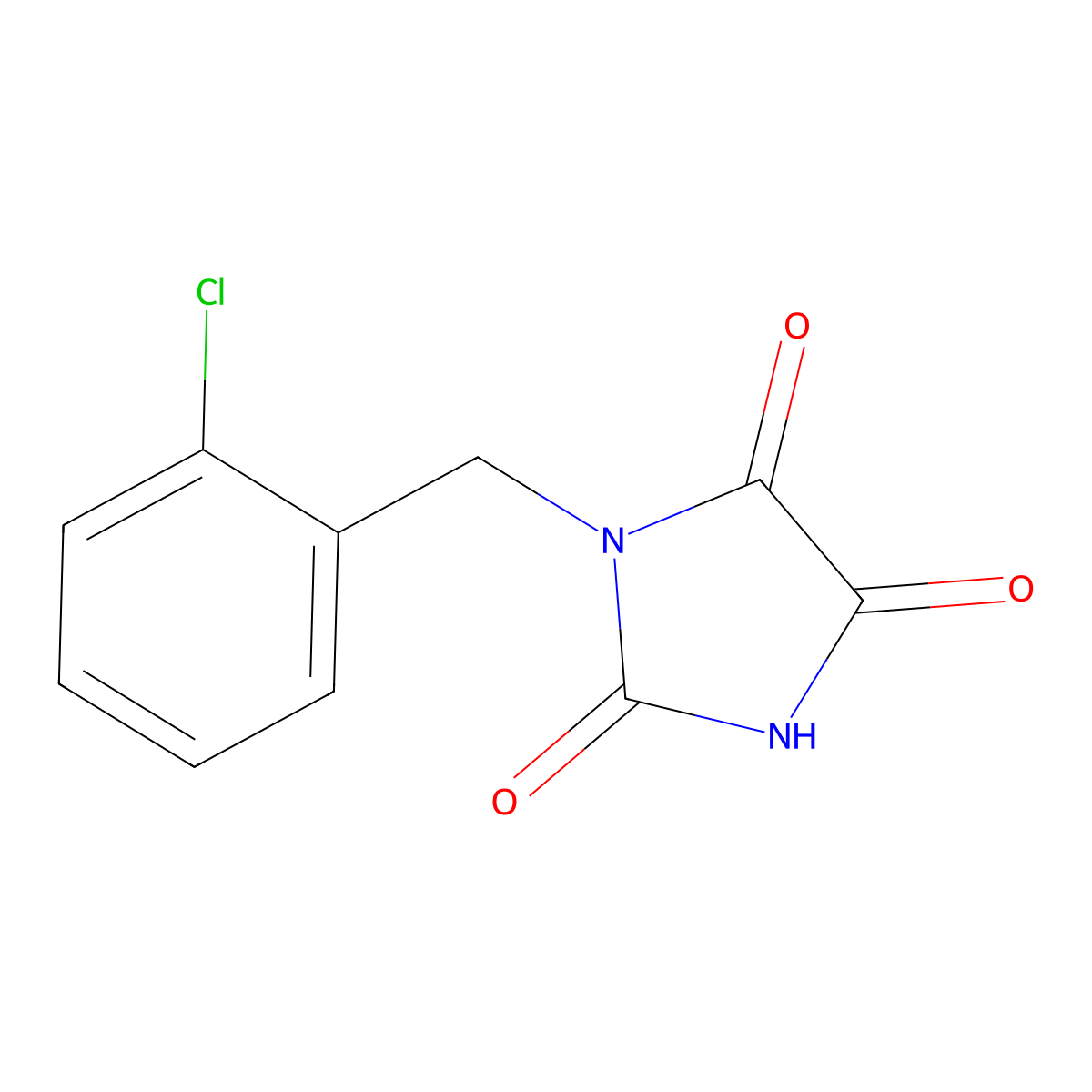 1-[(2-Chlorophenyl)methyl]imidazolidine-2,4,5-trione molecular structure, CAS 105686-01-9