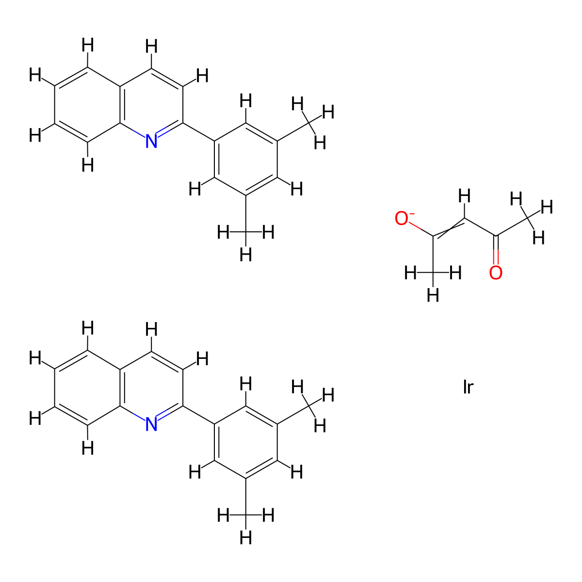 Bis(2-(3,5-dimethylphenyl)quinoline-C2,N')(acetylacetonato)iridium(III) , Ir(dmpq)2(acac) molecular structure, CAS 1056874-46-4