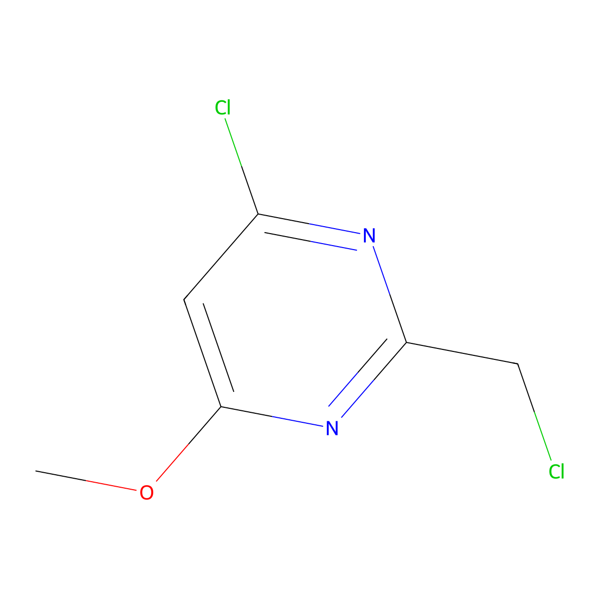 4-Chloro-2-(chloromethyl)-6-methoxypyrimidine molecular structure, CAS 1056897-78-9