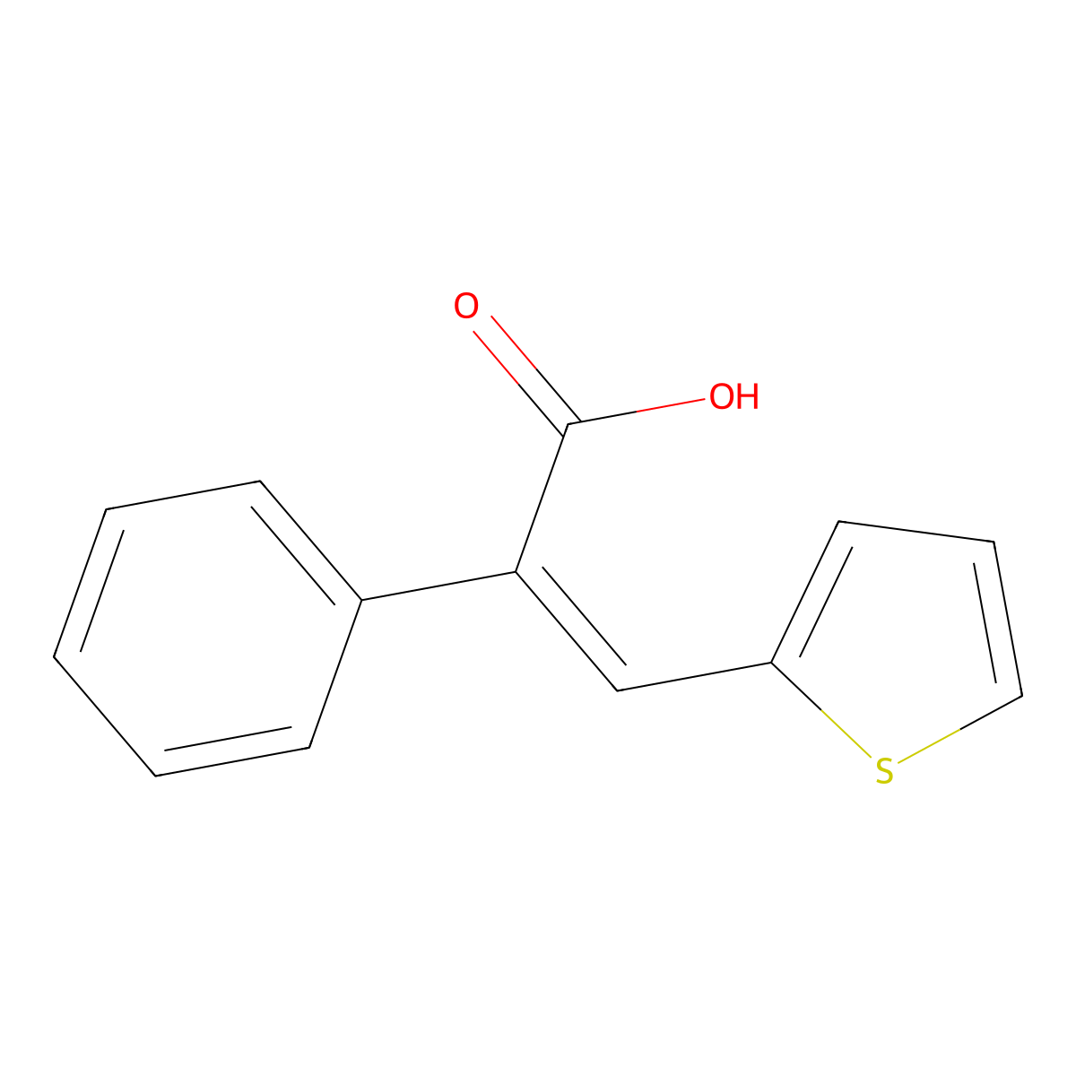 2-Phenyl-3-thiophen-2-ylprop-2-enoic acid molecular structure, CAS 10569-35-4