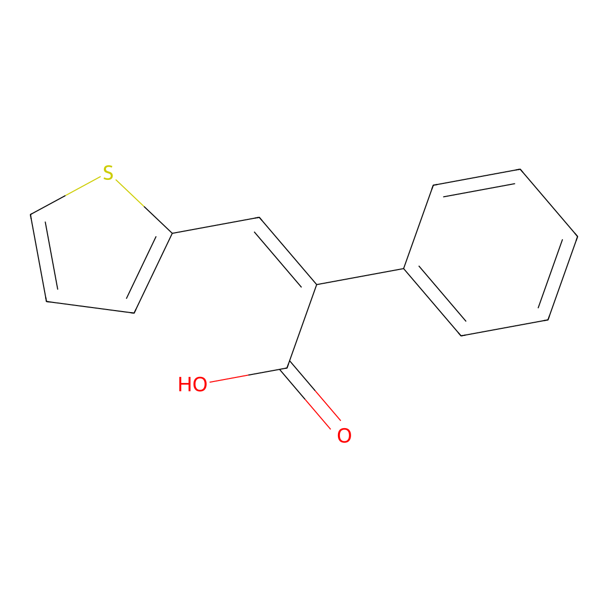 2-Phenyl-3-thiophen-2-ylprop-2-enoic acid molecular structure, CAS 10569-35-4