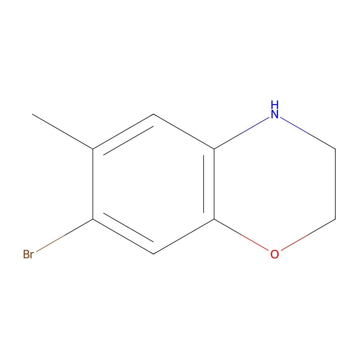7-bromo-6-methyl-3,4-dihydro-2H-1,4-benzoxazine molecular structure, CAS 105698-88-2