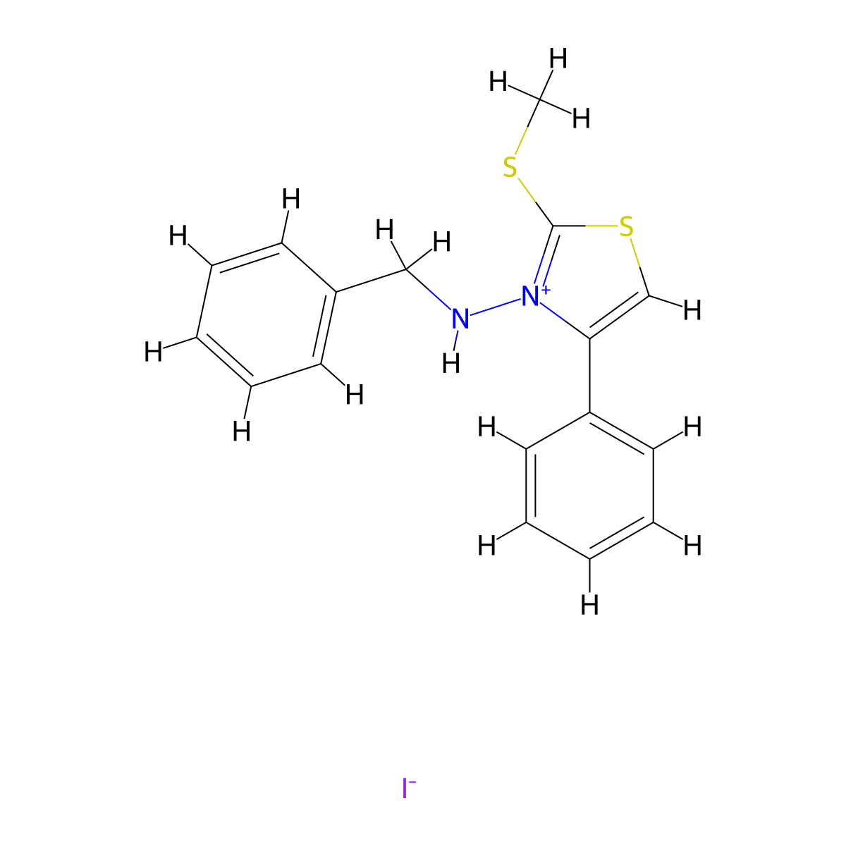 3-(Benzylamino)-2-(methylsulfanyl)-4-phenyl-1,3-thiazol-3-ium iodide molecular structure, CAS 105701-08-4