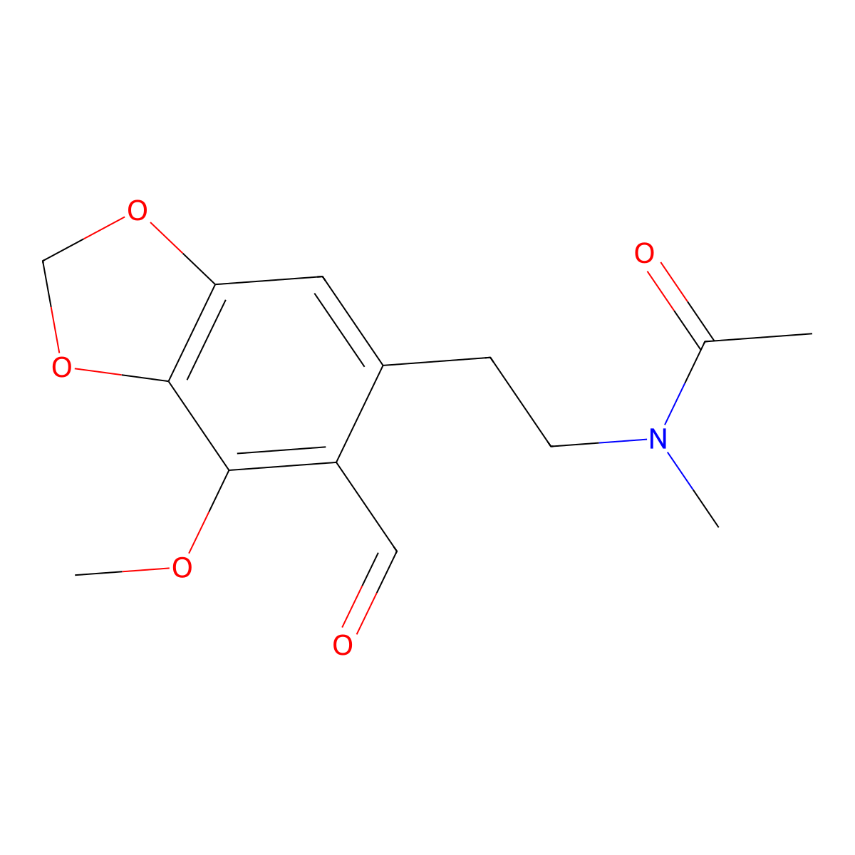 N-(2-(6-formyl-7-methoxybenzo[d][1,3]dioxol-5-yl)ethyl)-N-methylacetamide molecular structure, CAS 105701-14-2