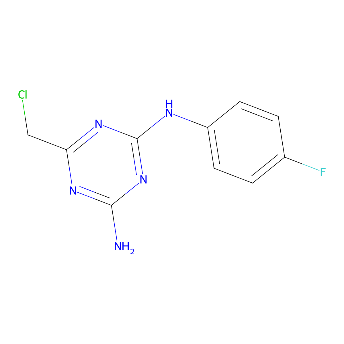 6-(chloromethyl)-2-N-(4-fluorophenyl)-1,3,5-triazine-2,4-diamine molecular structure, CAS 105704-32-3