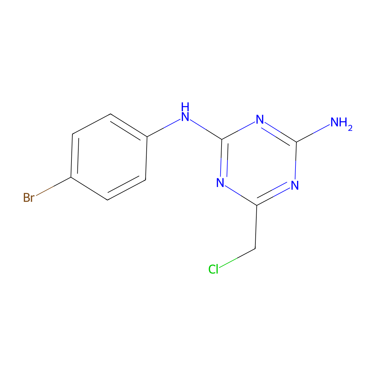 N2-(4-bromophenyl)-6-(chloromethyl)-1,3,5-triazine-2,4-diamine molecular structure, CAS 105704-35-6