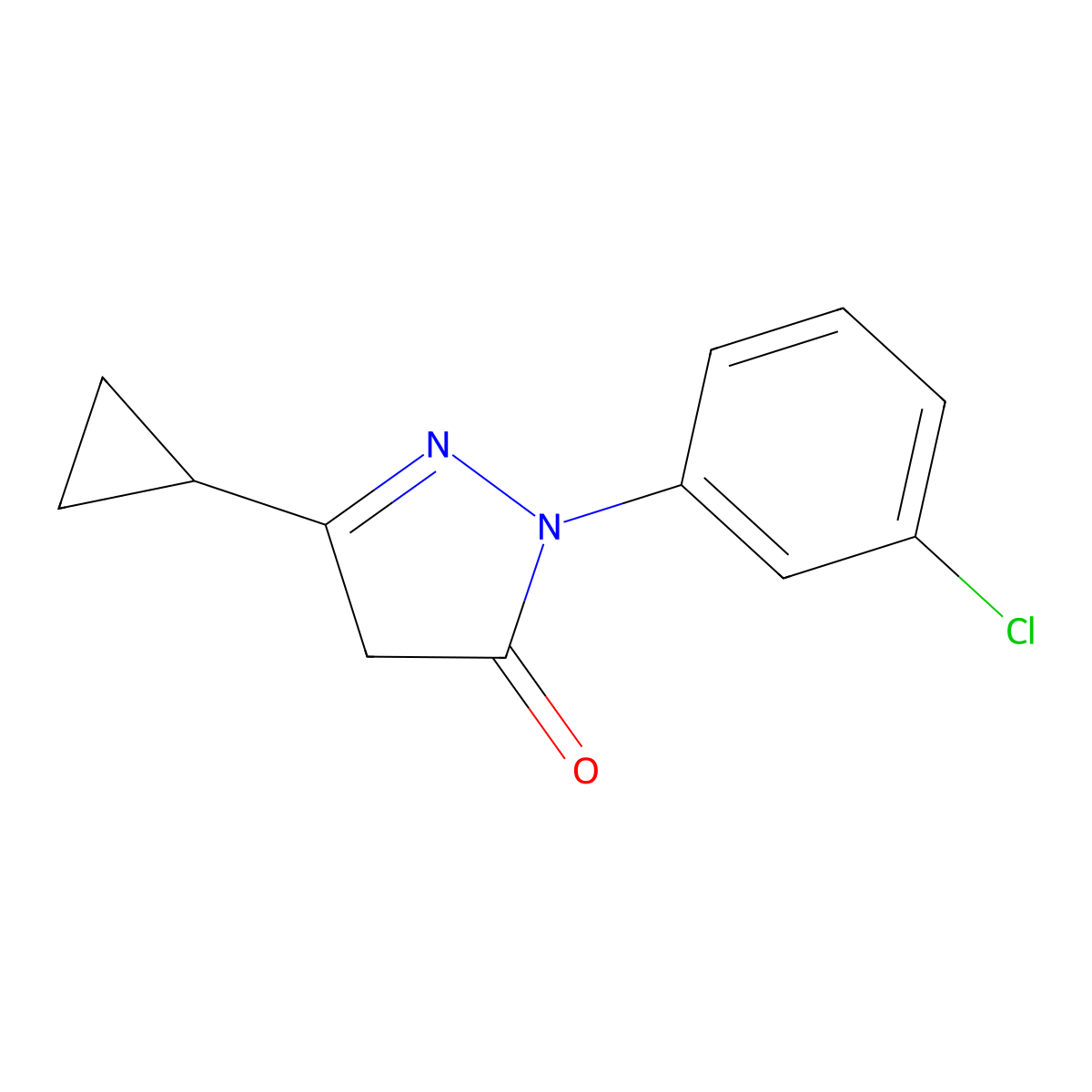 1-(3-chlorophenyl)-3-cyclopropyl-4,5-dihydro-1H-pyrazol-5-one molecular structure, CAS 1057093-34-1