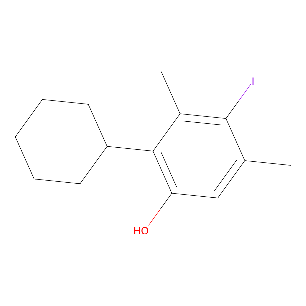 2-Cyclohexyl-4-iodo-3,5-dimethylphenol molecular structure, CAS 10572-34-6