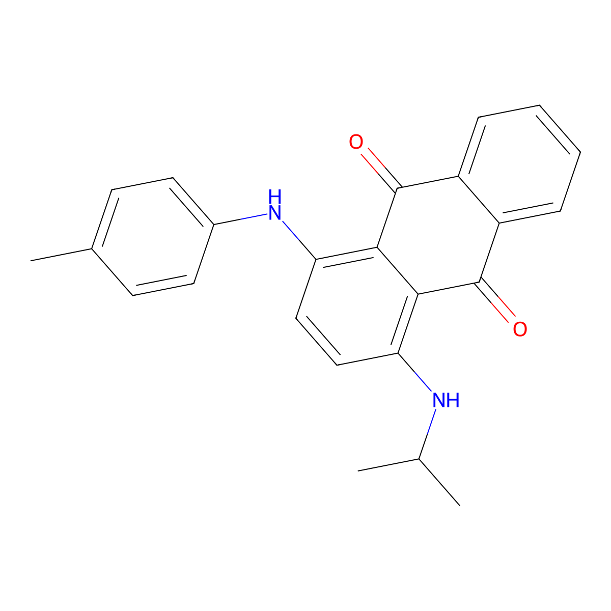 9,10-Anthracenedione, 1-((1-methylethyl)amino)-4-((4-methylphenyl)amino)- molecular structure, CAS 10572-60-8