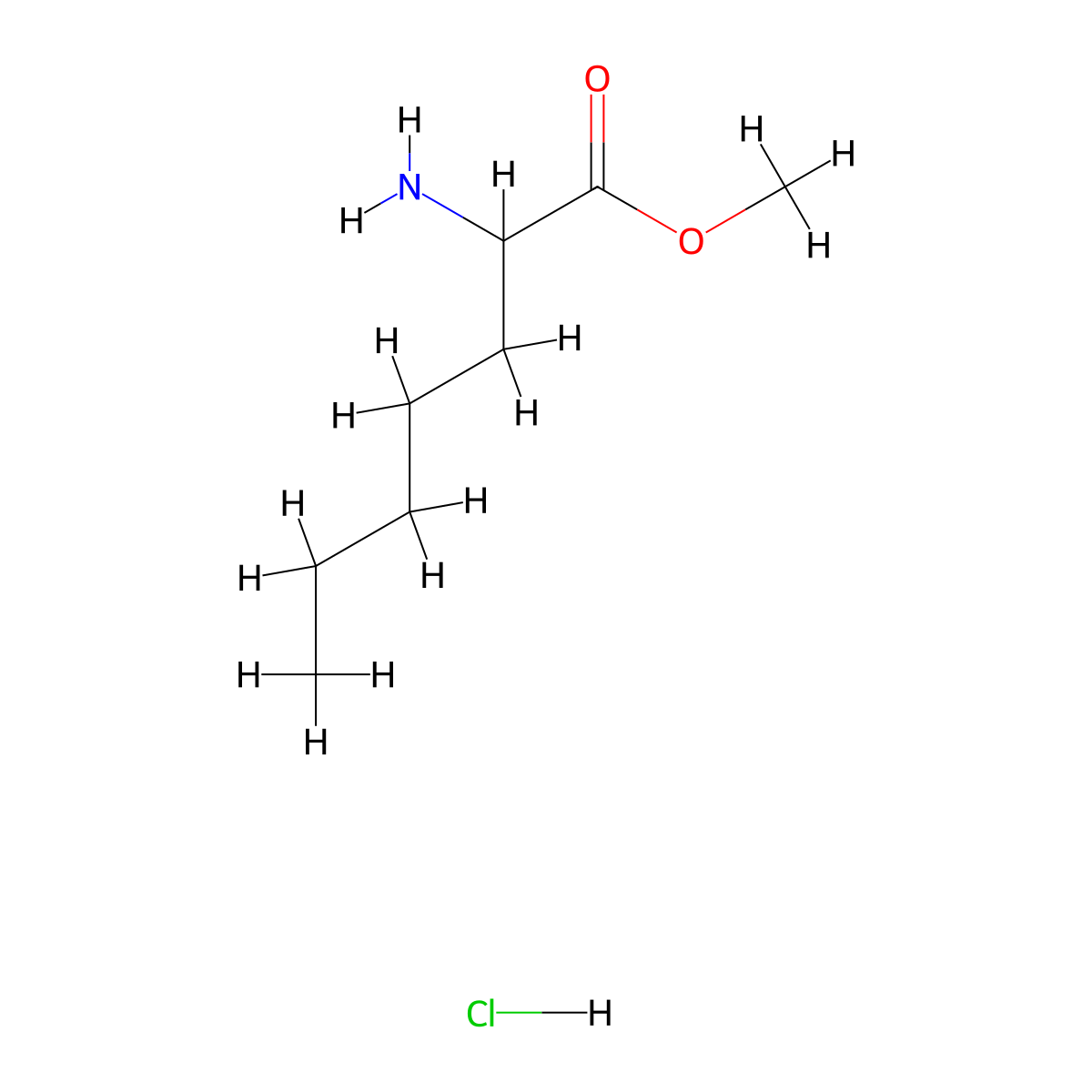 Methyl 2-aminoheptanoate hydrochloride molecular structure, CAS 105732-43-2