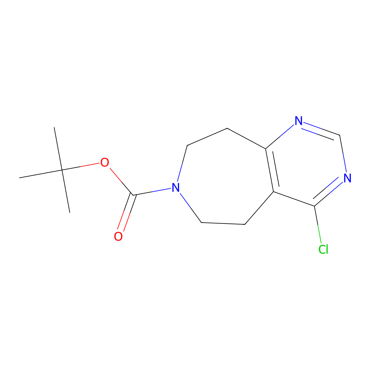 tert-butyl 4-chloro-5H,6H,7H,8H,9H-pyrimido(4,5-d)azepine-7-carboxylate molecular structure, CAS 1057338-27-8