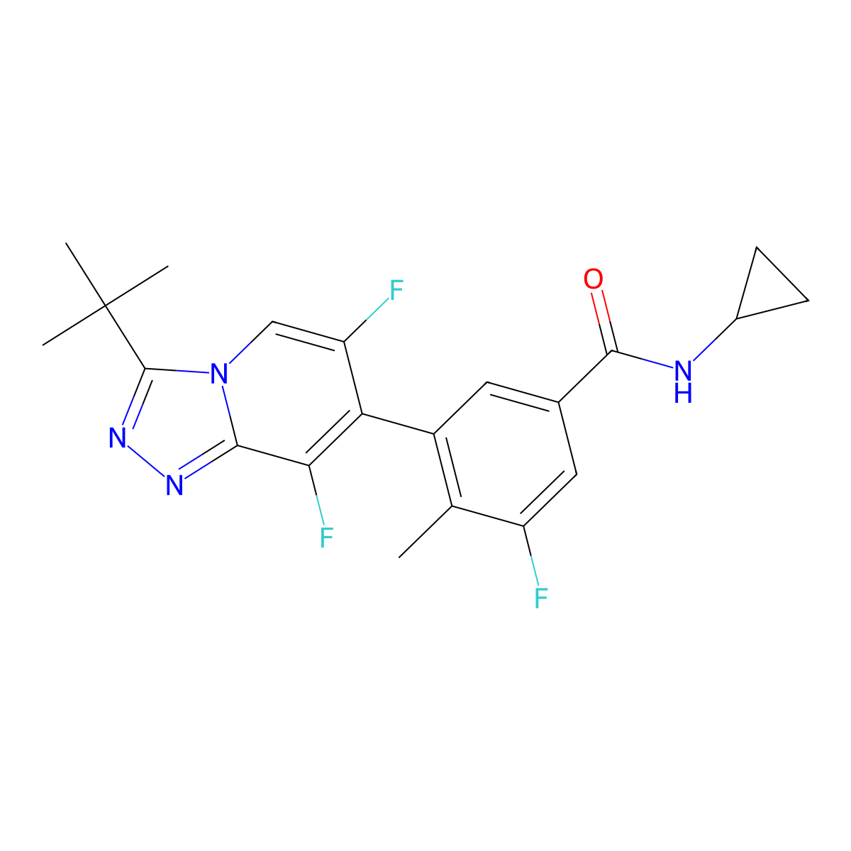 3-(3-tert-butyl-6,8-difluoro-[1,2,4]triazolo[4,3-a]pyridin-7-yl)-N-cyclopropyl-5-fluoro-4-methylbenzamide molecular structure, CAS 1057394-06-5