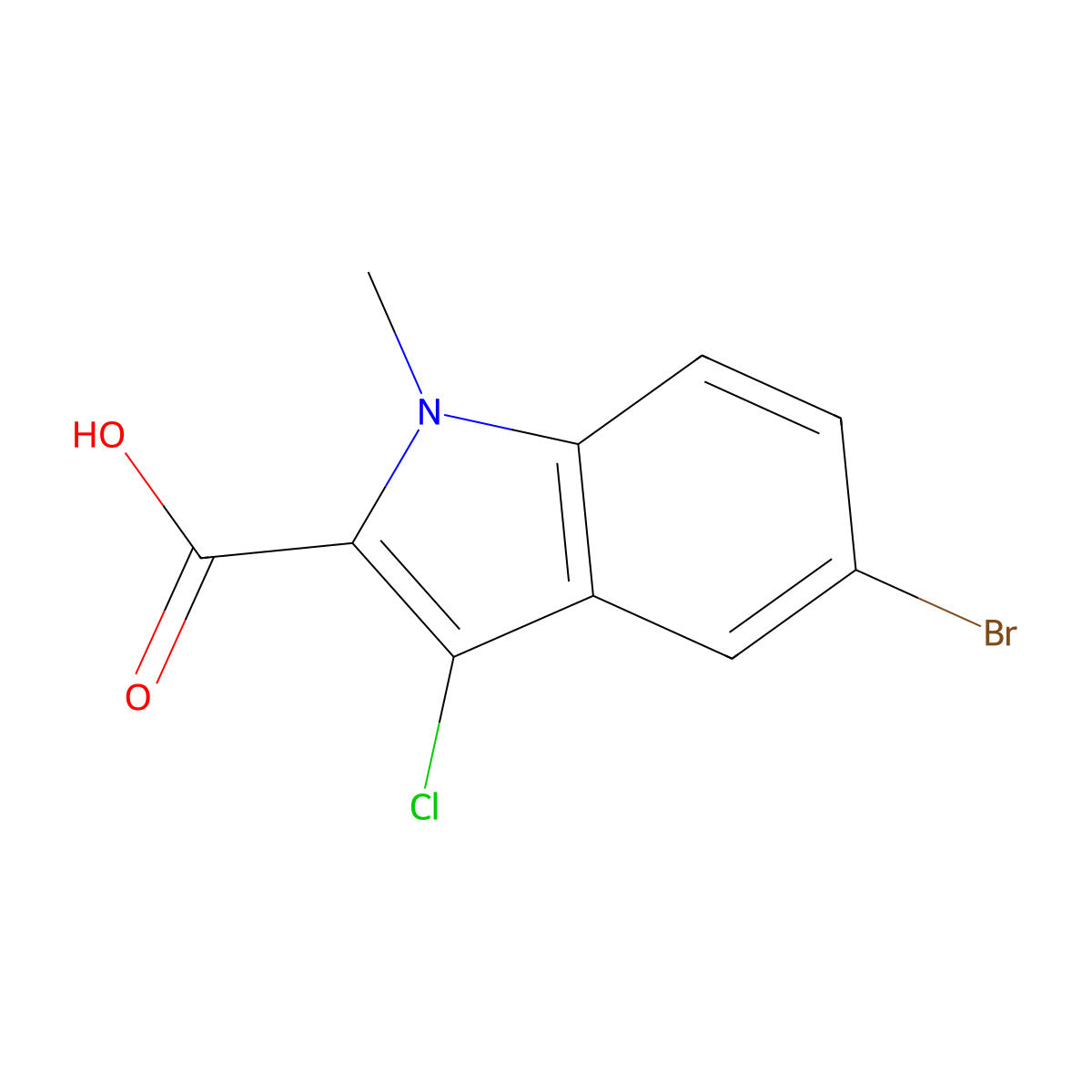 5-bromo-3-chloro-1-methyl-1H-indole-2-carboxylic acid molecular structure, CAS 1057404-45-1