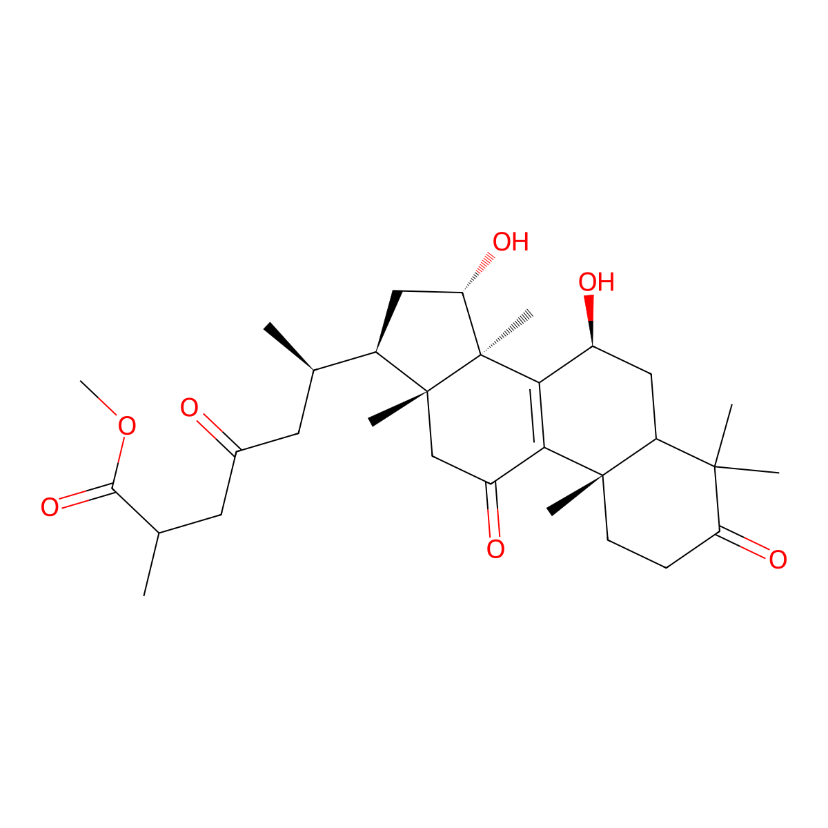 methyl (6R)-6-[(7S,10S,13R,14R,15S,17R)-7,15-dihydroxy-4,4,10,13,14-pentamethyl-3,11-dioxo-2,5,6,7,12,15,16,17-octahydro-1H-cyclopenta[a]phenanthren-17-yl]-2-methyl-4-oxoheptanoate molecular structure, CAS 105742-78-7