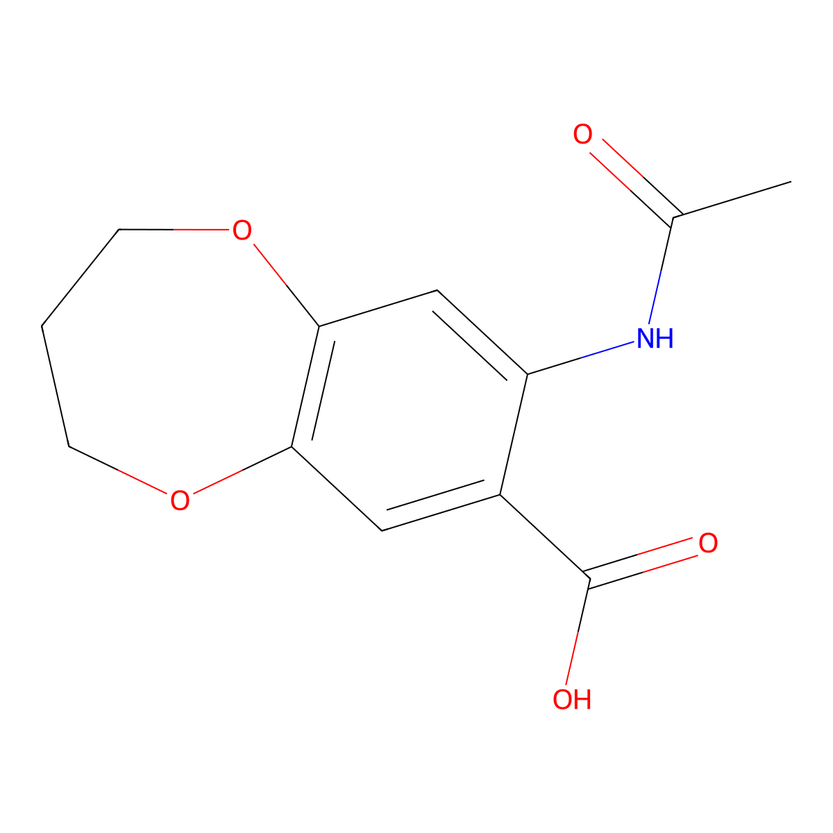 8-acetamido-3,4-dihydro-2H-1,5-benzodioxepine-7-carboxylic acid molecular structure, CAS 1057429-92-1