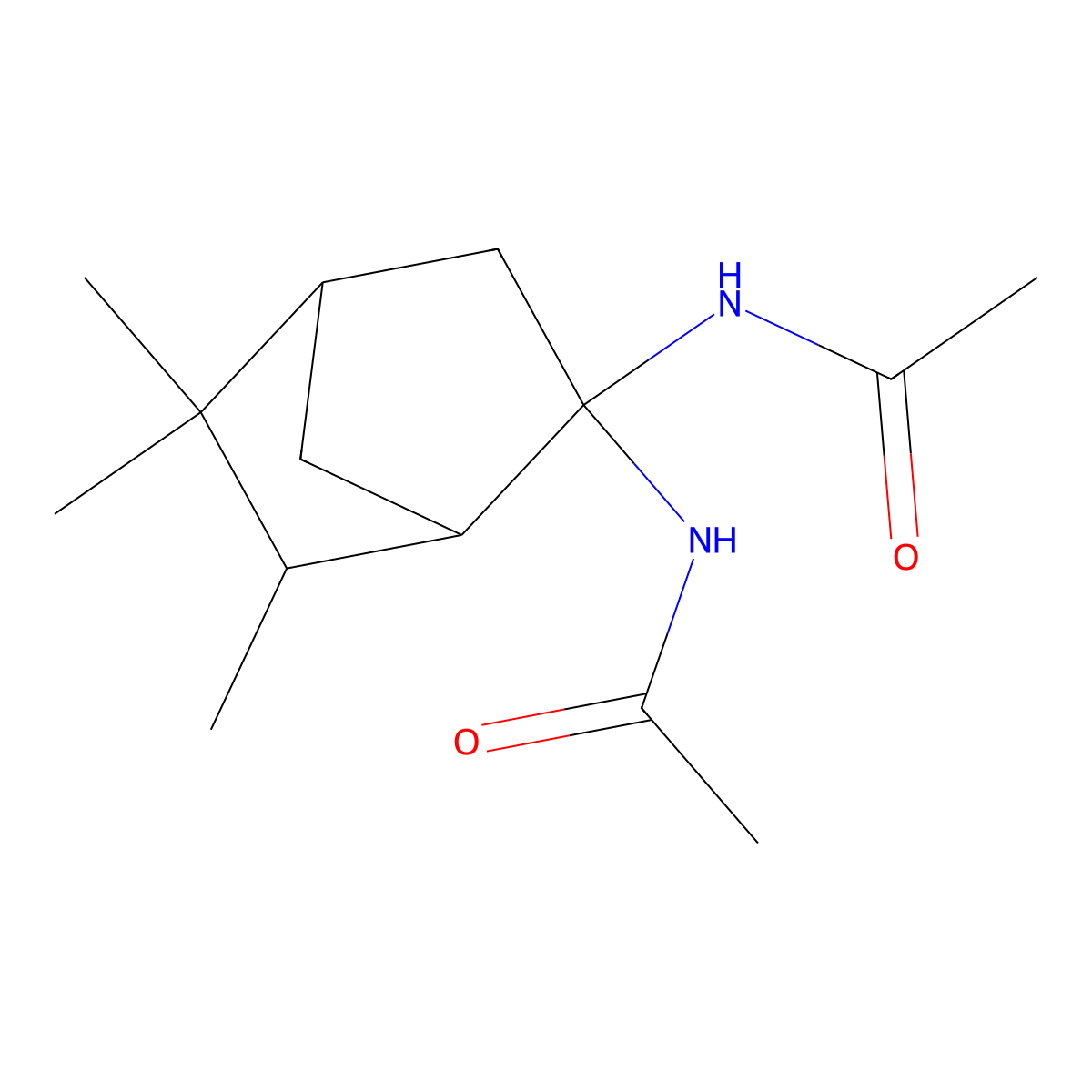 N,N'-(5,5,6-Trimethylbicyclo[2.2.1]heptane-2,2-diyl)diacetamide molecular structure, CAS 105754-49-2