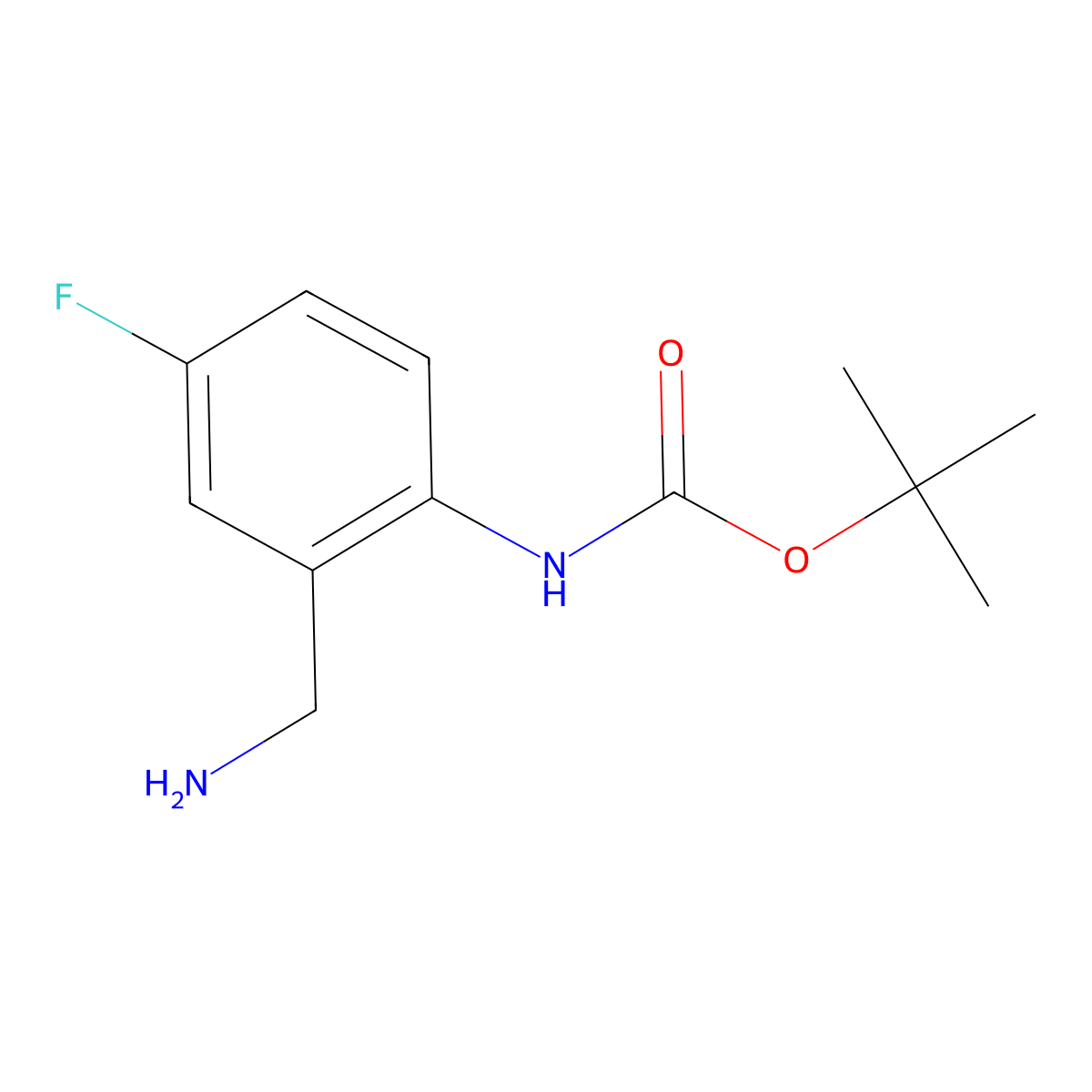 tert-butyl N-(2-(aminomethyl)-4-fluorophenyl)carbamate molecular structure, CAS 1057651-79-2
