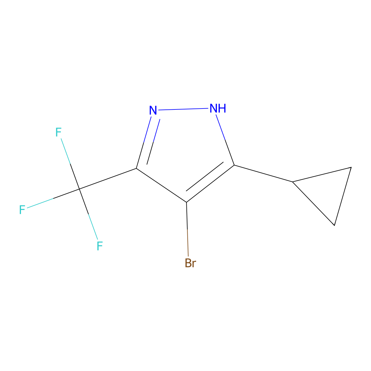 4-Bromo-3-cyclopropyl-5-(trifluoromethyl)-1H-pyrazole molecular structure, CAS 1057659-72-9