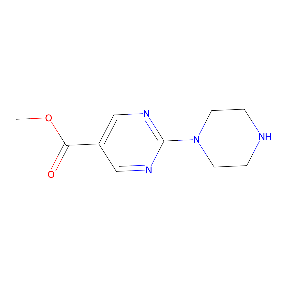 Methyl 2-(piperazin-1-yl)pyrimidine-5-carboxylate molecular structure, CAS 1057682-19-5