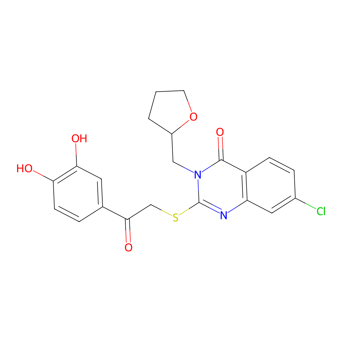 7-Chloro-2-{[2-(3,4-dihydroxyphenyl)-2-oxoethyl]sulfanyl}-3-[(oxolan-2-yl)methyl]-3,4-dihydroquinazolin-4-one molecular structure, CAS 1057725-14-0