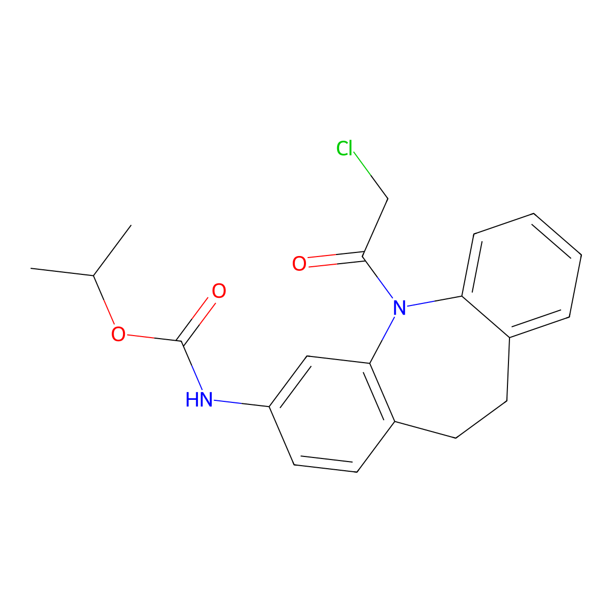 isopropyl (5-(2-chloroacetyl)-10,11-dihydro-5H-dibenzo[b,f]azepin-3-yl)carbamate molecular structure, CAS 105774-11-6