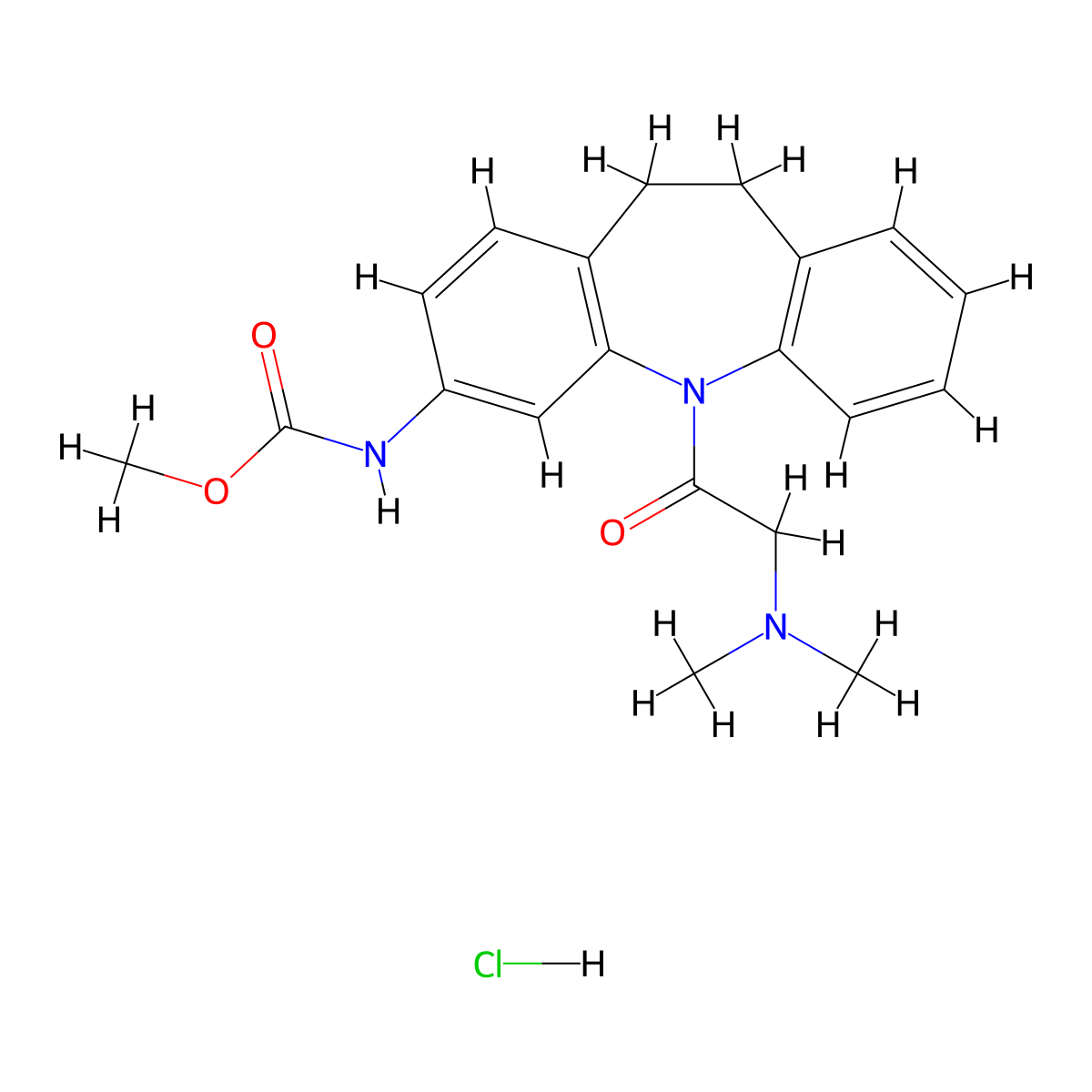Carbamic acid, (5-((dimethylamino)acetyl)-10,11-dihydro-5H-dibenz(b,f)azepin-3-yl)-, methyl ester, monohydrochloride molecular structure, CAS 105774-17-2