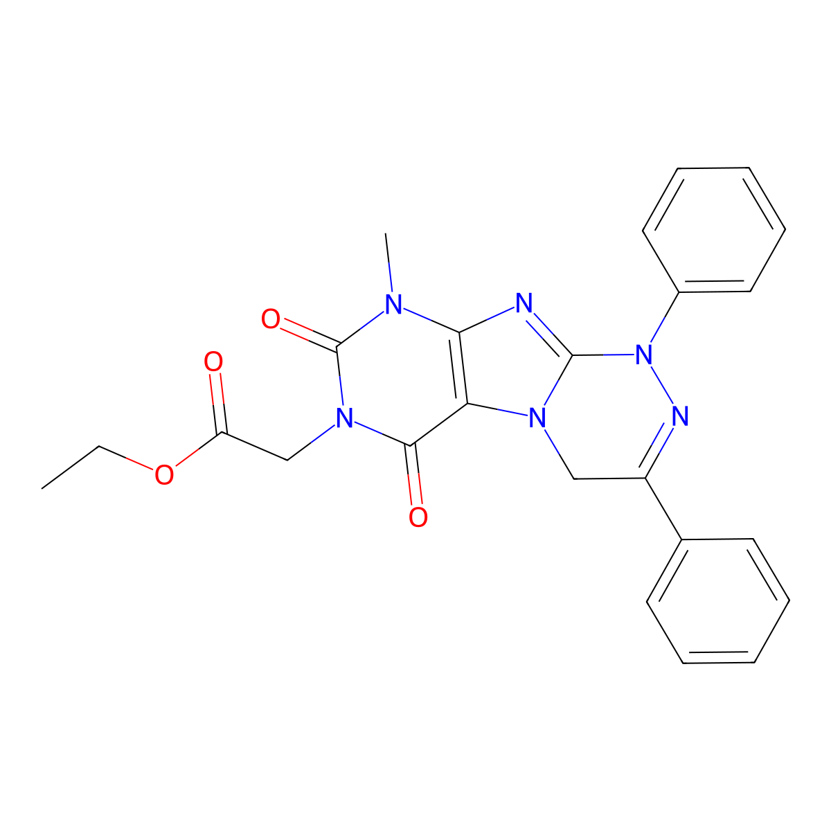 (1,2,4)Triazino(3,4-f)purine-7(4H)-acetic acid, 1,6,8,9-tetrahydro-9-methyl-6,8-dioxo-1,3-diphenyl-, ethyl ester molecular structure, CAS 105774-56-9
