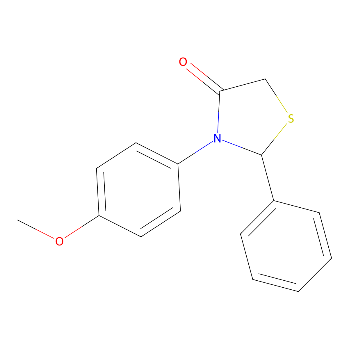 4-Thiazolidinone, 3-(4-methoxyphenyl)-2-phenyl- molecular structure, CAS 105774-63-8