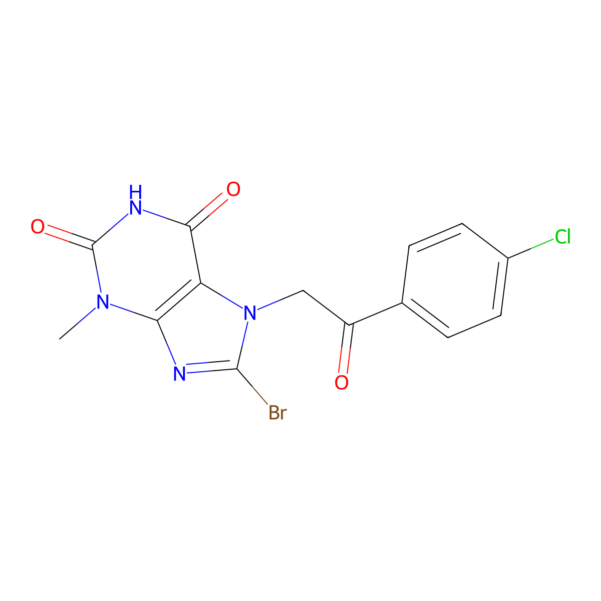 8-bromo-7-[2-(4-chlorophenyl)-2-oxoethyl]-3-methyl-3,7-dihydro-1H-purine-2,6-dione molecular structure, CAS 105798-29-6