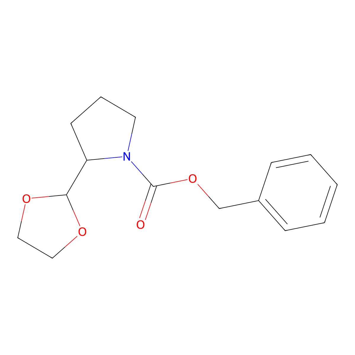 Benzyl 2-(1,3-dioxolan-2-yl)pyrrolidine-1-carboxylate molecular structure, CAS 105801-09-0