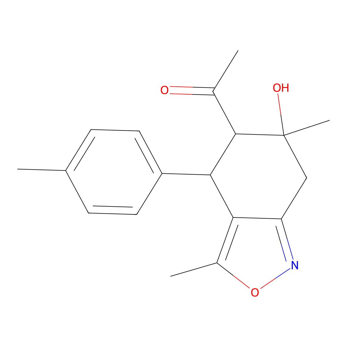 1-[6-hydroxy-3,6-dimethyl-4-(4-methylphenyl)-5,7-dihydro-4H-2,1-benzoxazol-5-yl]ethanone molecular structure, CAS 105807-64-5