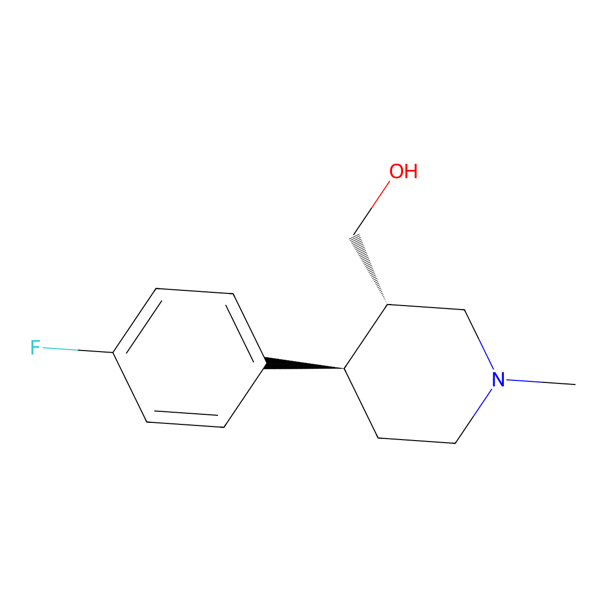 (-)-trans-4-(4'-Fluorophenyl)-3-hydroxymethyl-N-methylpiperidine molecular structure, CAS 105812-81-5