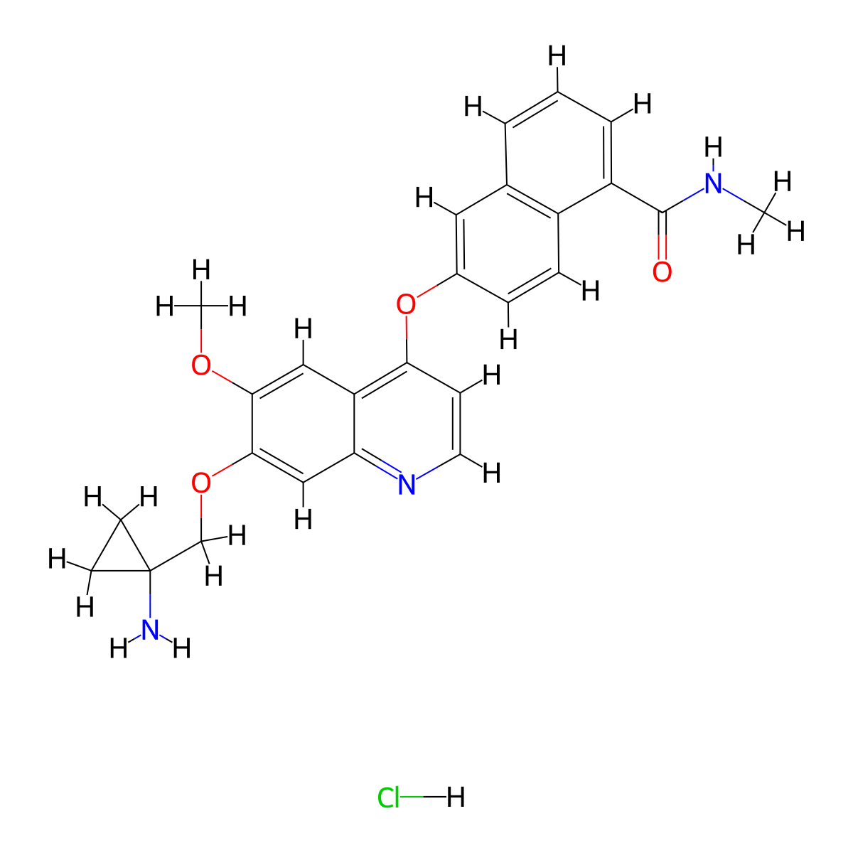 6-((7-((1-aminocyclopropyl)methoxy)-6-methoxyquinolin-4-yl)oxy)-N-methyl-1-naphthamide hydrochloride molecular structure, CAS 1058137-84-0