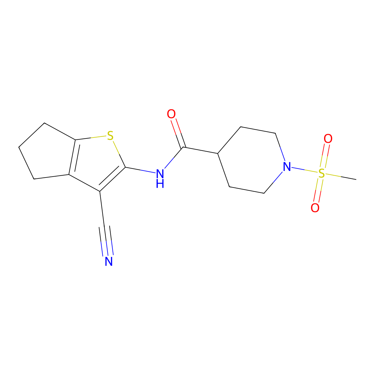 N-(3-cyano-5,6-dihydro-4H-cyclopenta[b]thiophen-2-yl)-1-(methylsulfonyl)piperidine-4-carboxamide molecular structure, CAS 1058176-93-4