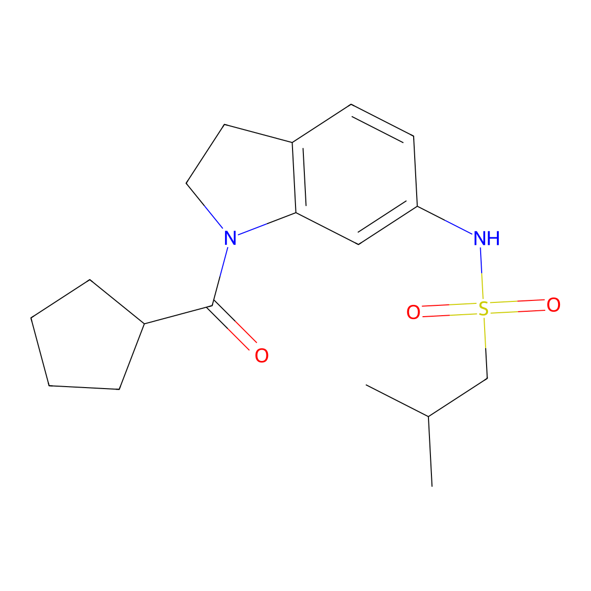 N-(1-cyclopentanecarbonyl-2,3-dihydro-1H-indol-6-yl)-2-methylpropane-1-sulfonamide molecular structure, CAS 1058180-23-6