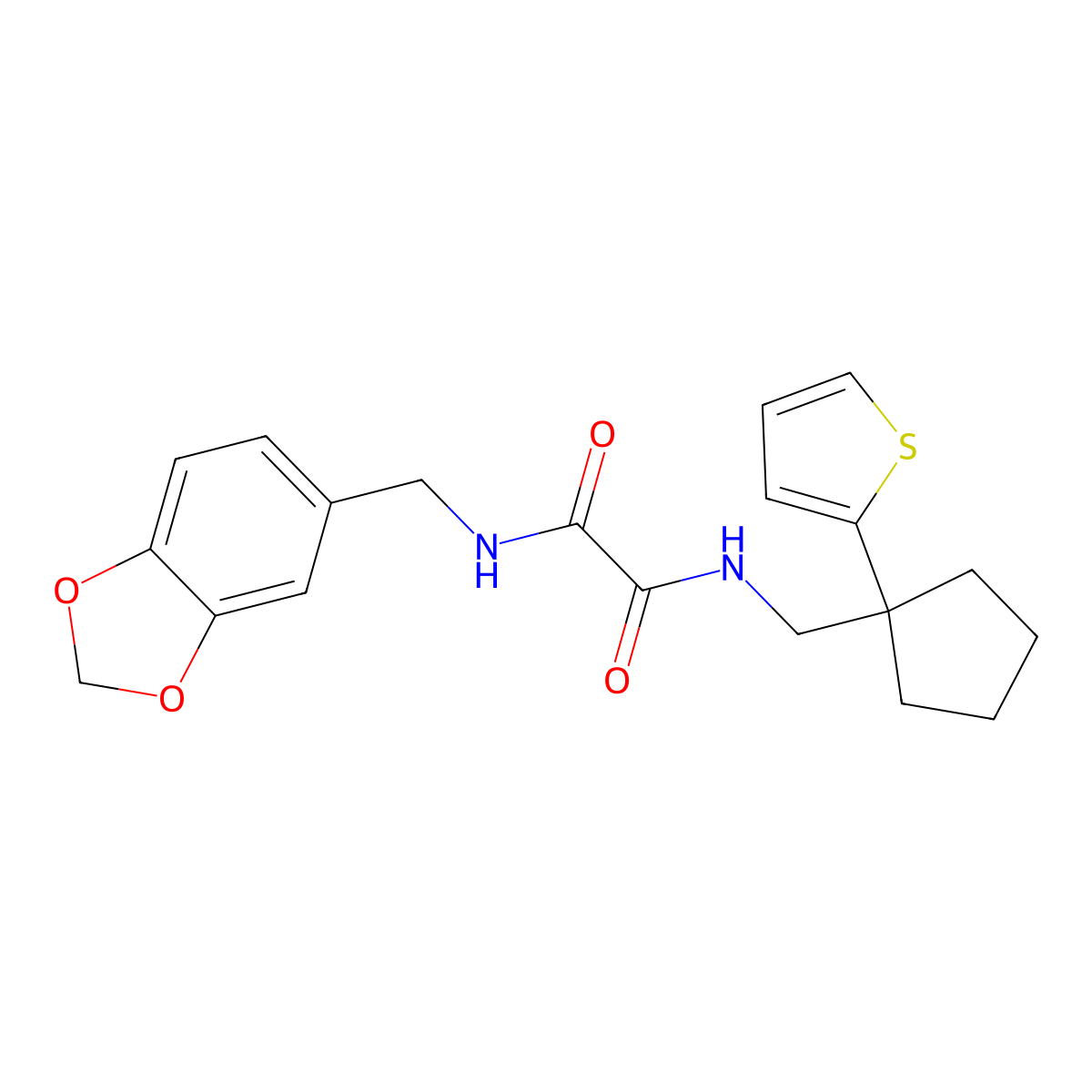 N'-[(2H-1,3-benzodioxol-5-yl)methyl]-N-{[1-(thiophen-2-yl)cyclopentyl]methyl}ethanediamide molecular structure, CAS 1058184-59-0