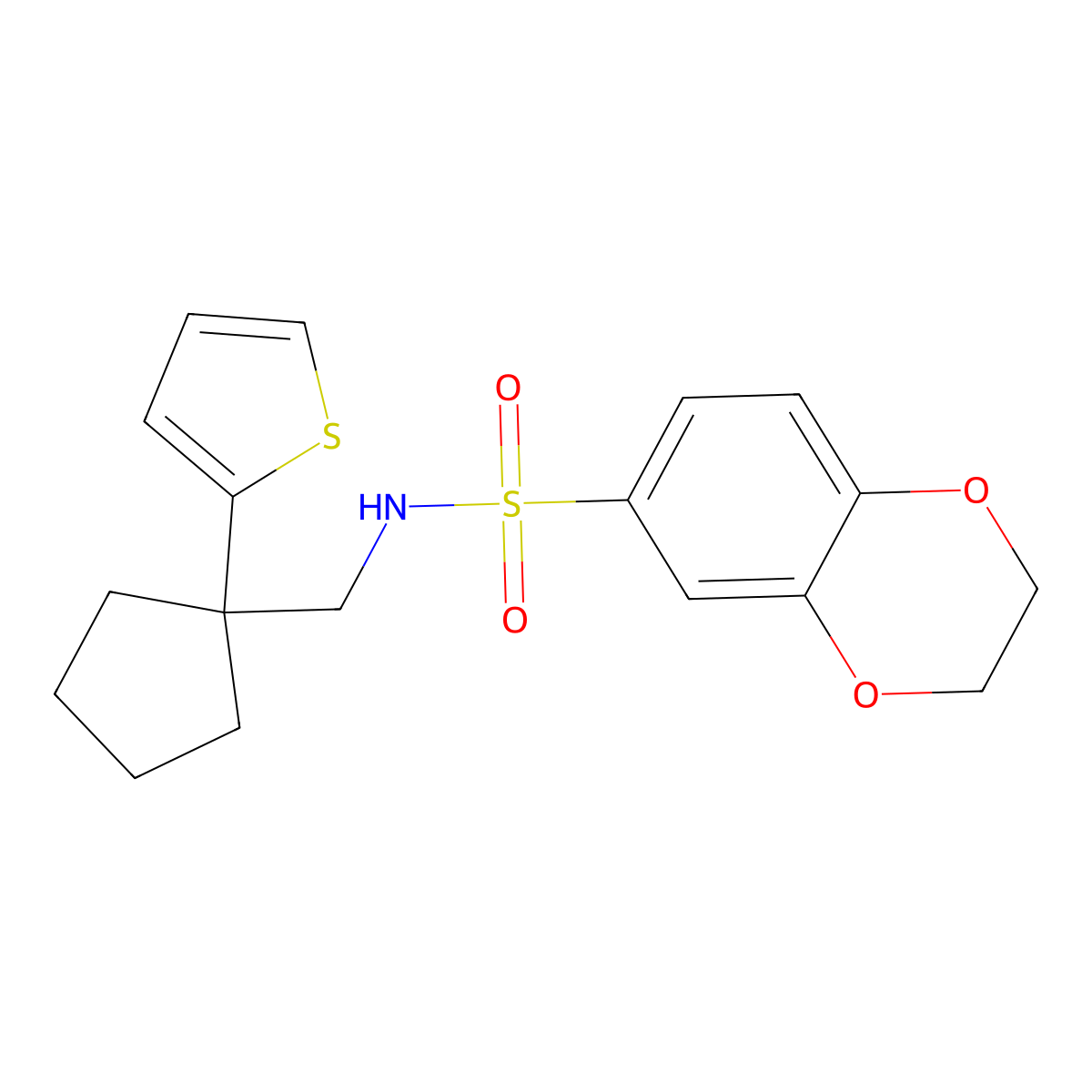 N-{[1-(thiophen-2-yl)cyclopentyl]methyl}-2,3-dihydro-1,4-benzodioxine-6-sulfonamide molecular structure, CAS 1058184-80-7