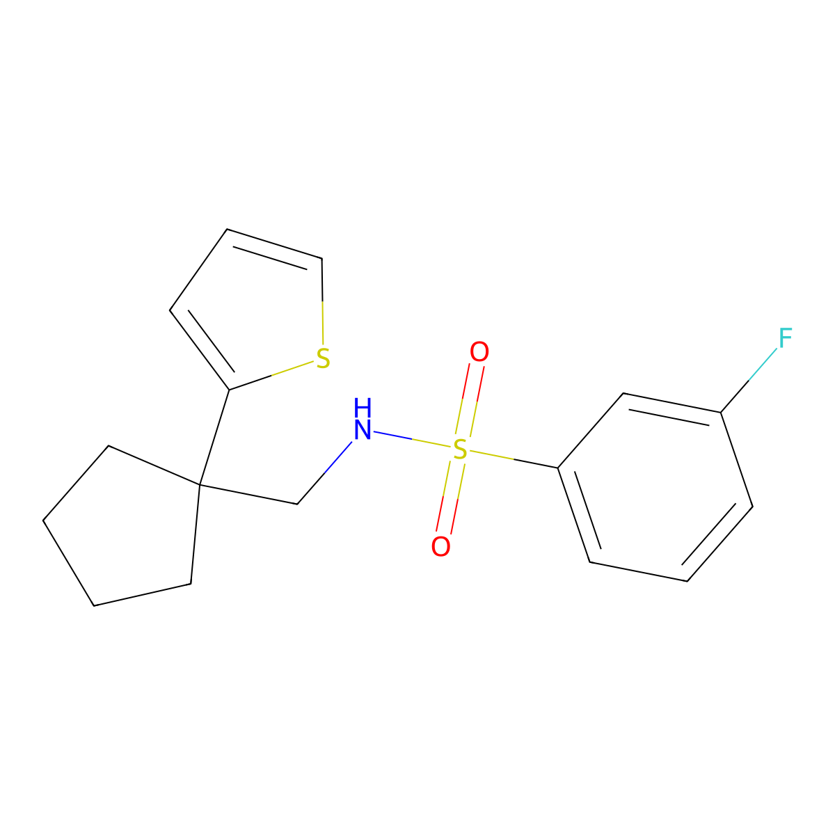3-fluoro-N-{[1-(thiophen-2-yl)cyclopentyl]methyl}benzene-1-sulfonamide molecular structure, CAS 1058184-82-9